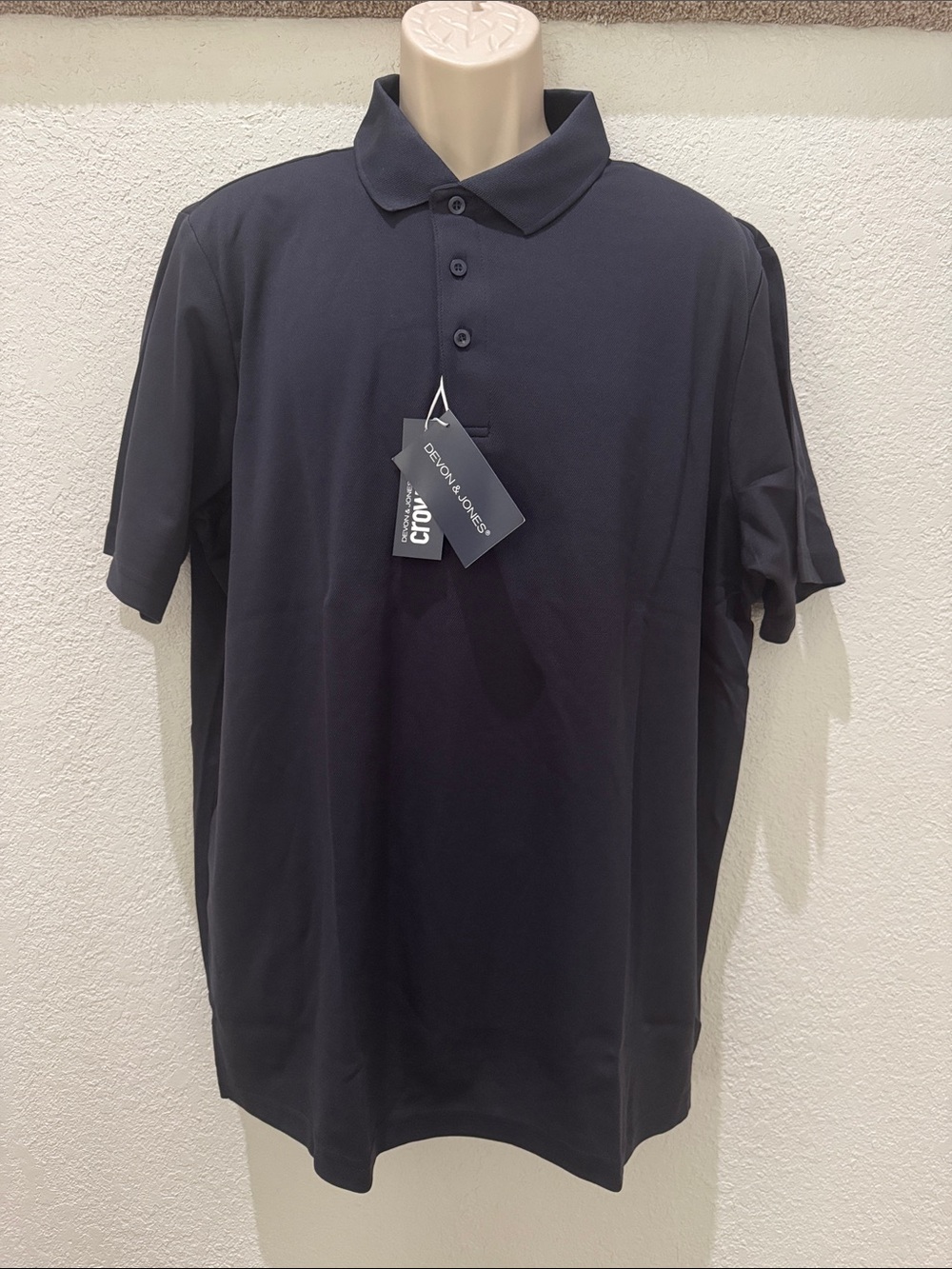 DEVON AND JONES Men's Navy Blue Button Up Polo Shirt Crownlux Size XL NWT